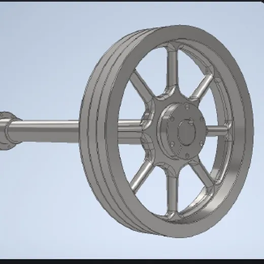 Modelo 3D de roda e eixo reconstruídos por engenharia reversa.